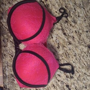 Victoria's Secret Hot Pink Lace Bra with Black Trim